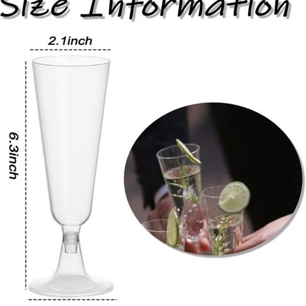 100 Pcs Plastic Champagne Flutes, Disposable Clear Champagne Glasses, 5oz Plastic Wine Glasses,