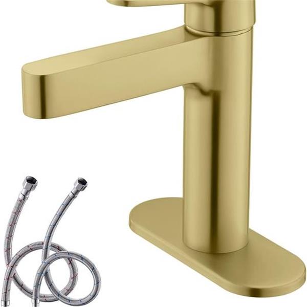 KENES Brushed Gold Single Hole Bathroom Faucet Modern Single Handle Bathroom Sink Faucet with D