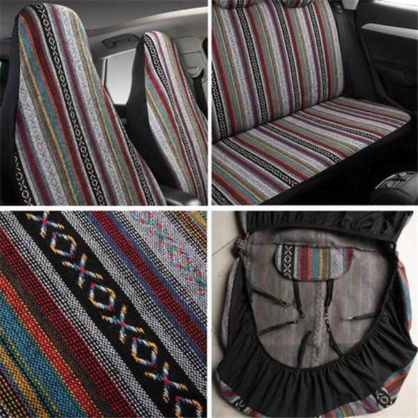 PONYJOYUP Baja Saddle Blanket Car Seat Covers 7PCS Full Set, Breathable and Washable Striped Wo