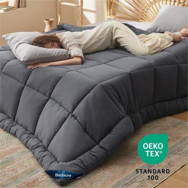 Bedsure Queen Bed Comforter Dark Grey - All Season Quilted Down Alternative Comforter for Queen