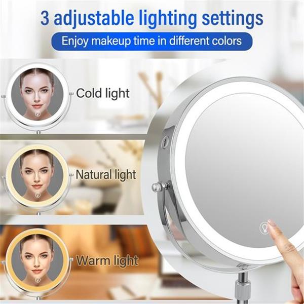 9’’ 【Plus Size】 Rechargeable Lighted Makeup Mirror 1X/10X Double Sided Adjustable Vanity Mirror