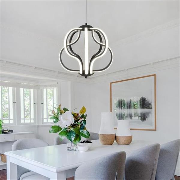 Q&S Modern Led Chandelier,Black Hanging Pendant Lights for Dining Room Foyer Entryway Kitchen L