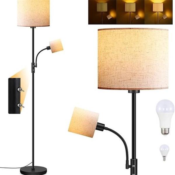 LED Floor Lamps for Living Room, 15W Dimmable Floor Lamp with 4W Adjustable Reading Light, 3000