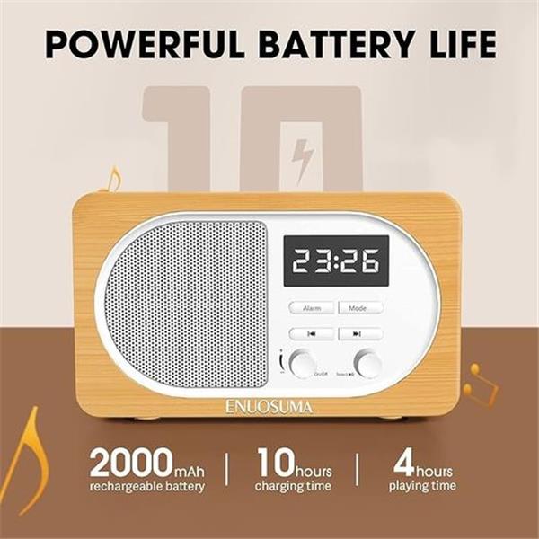 Bedside Radio Bluetooth Speaker, Retro Bedroom Clock Radio with Stereo Sound and USB Charging P