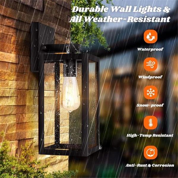 2-Pack Outdoor Light Fixtures Wall Mount, Waterproof Exterior Wall Lanterns with Clear Glass, A