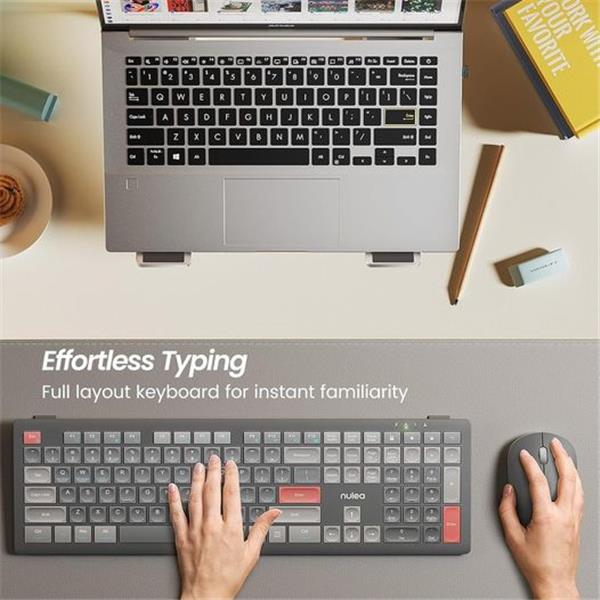 Nulea KM74 Ultra-Slim Wireless Keyboard and Mouse Combo, 2.4GHz Connection, Full-Size Keyboard