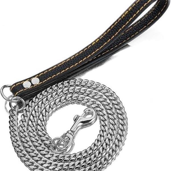 Premium Strong Stainless Steel Dog Leash, 2ft, 3ft, 4ft, Silver Metal Dog Chain, Cuban Curb Cha