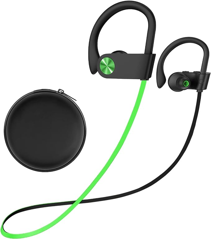 Stiive Bluetooth Headphones, 5.3 Wireless Sports Earbuds IPX7 Waterproof with Mic, Stereo Sweatproof in-Ear Earphones, Noise Cancelling Headsets for Gym Running Workout, 16 Hours Playtime - GreenBlack