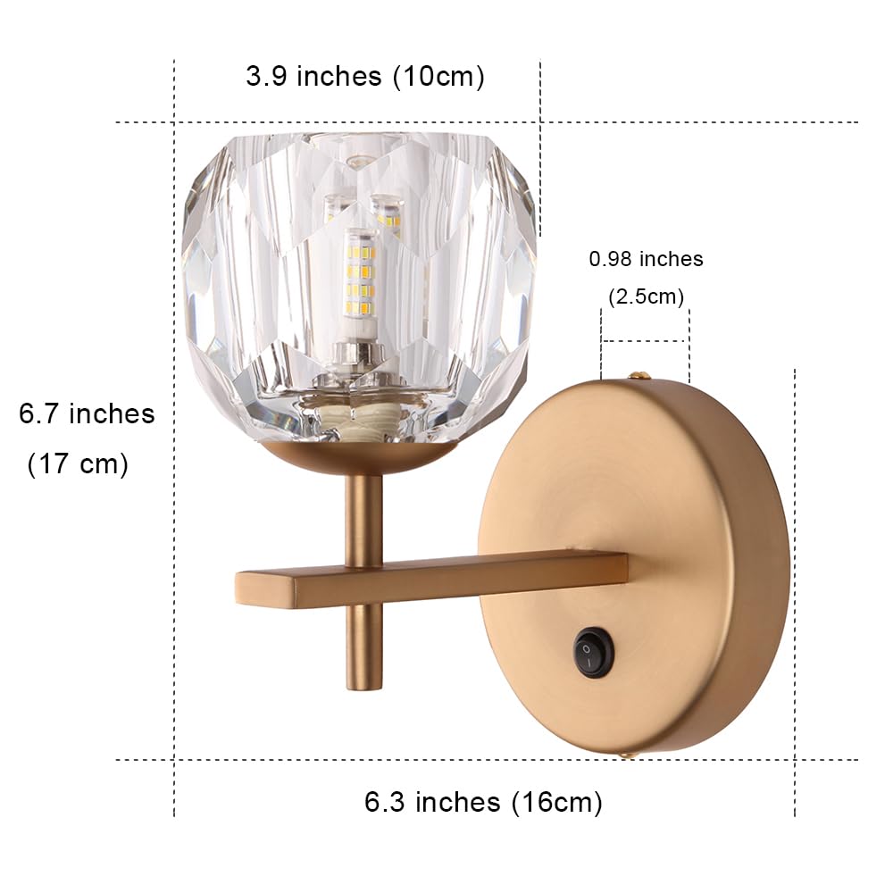 Crystal Wall Sconce with On/Off Switch (Matte Brass, 1 Pack)