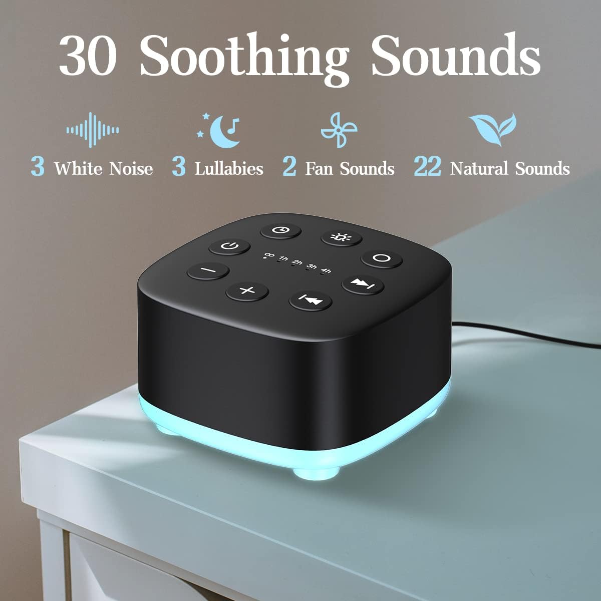 Meditation White Noise Sound Machine 30 Soothing Sounds with 32 Volume Control 12 Night Light 5 Timers Portable Sleep Machine for Travel Powered by AC or USB Sleep Therapy for Baby Kids Adults (Black)