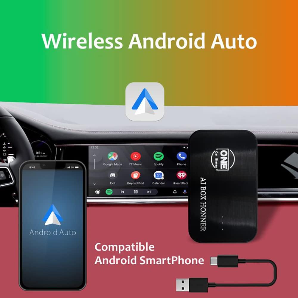 OneCarStereo Magic CarPlay Box, CarPlay Ai Box and Android Auto Wireless Adapter Dongle Support YouTube Netflix Disney+, Download Apps with WiFi, Multimedia Video Box Built-in GPS BT HDMI