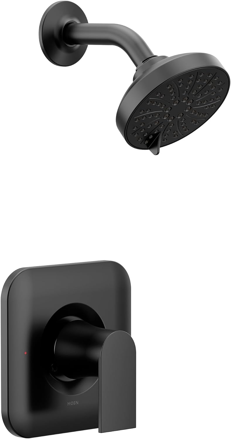 Moen Genta LX Matte Black High-Pressure Balancing Eco-Performance Modern Shower Trim, Including Showerhead, Shower Lever Handle for Water Temperature Adjustment (Posi-Temp Valve Required), T2472EPBL