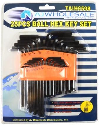 25 Piece Set of Allen Wrench Hex Key w/ Ball Hex Side for Hard Angle Jobs (SAE and Metric)
