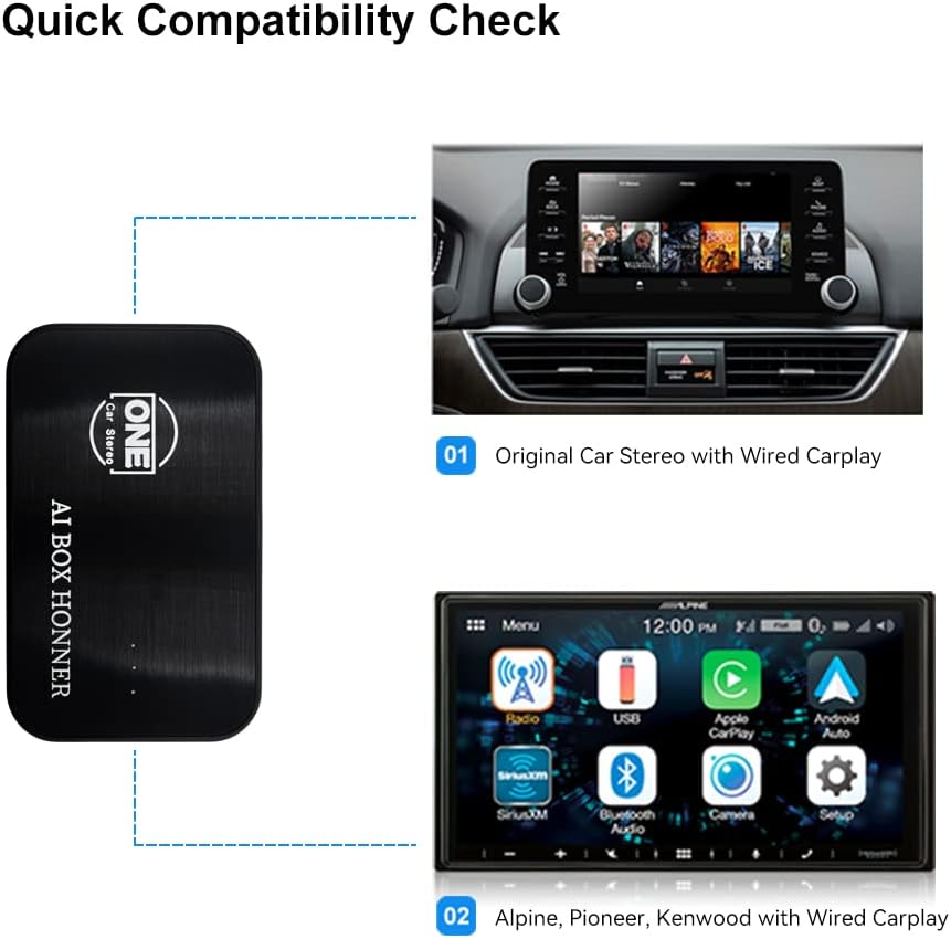 OneCarStereo Magic CarPlay Box, CarPlay Ai Box and Android Auto Wireless Adapter Dongle Support YouTube Netflix Disney+, Download Apps with WiFi, Multimedia Video Box Built-in GPS BT HDMI