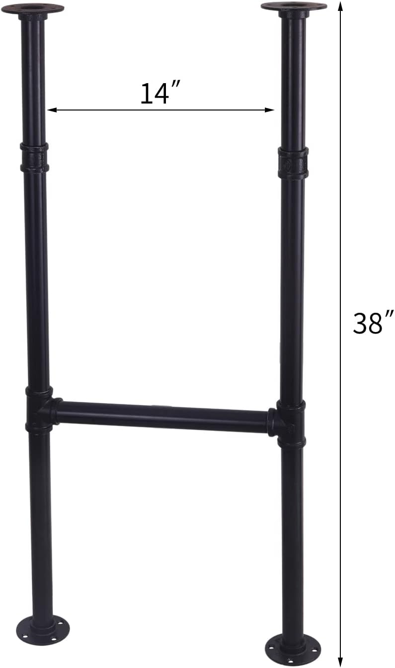 MUZIK 38 Inch Metal Table Legs, Black Painted Desk Legs, Industrial Pipe Counter Bar Height Table Legs, 2 Pack Dining Coffee Table Legs