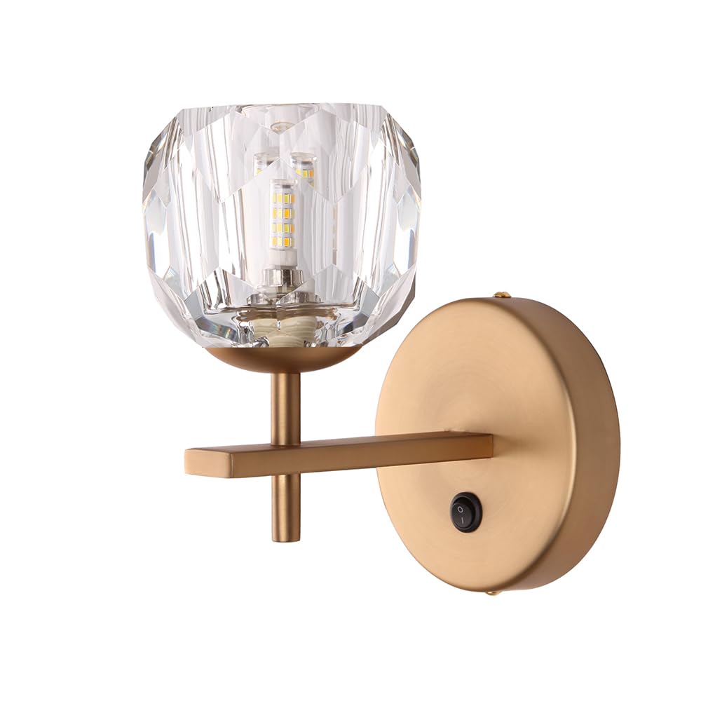 Crystal Wall Sconce with On/Off Switch (Matte Brass, 1 Pack)