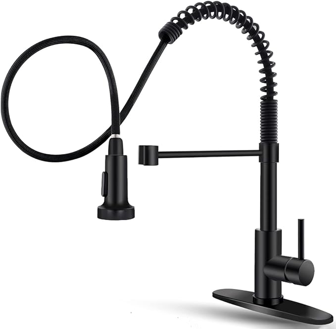 OWOFAN Black Kitchen Faucet with Pull Down Sprayer Stainless Steel Single Handle Pull Out Spring Sink Faucets 1 Hole Or 3 Hole Dual Function for Farmhouse Camper Laundry Utility Rv Wet Bar
