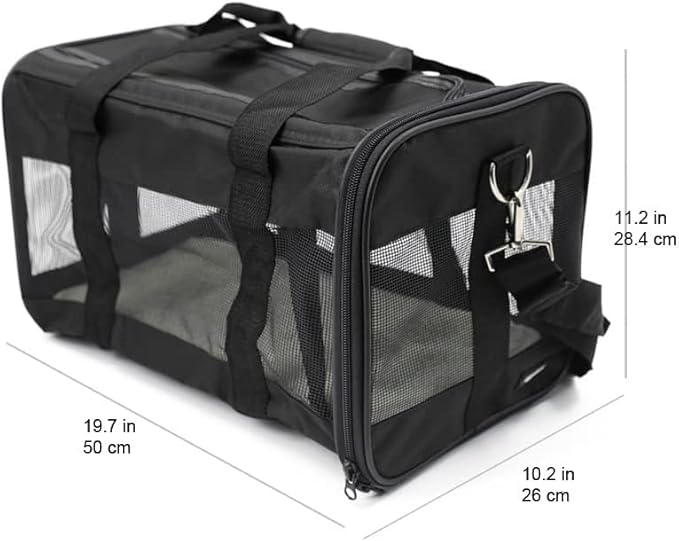 Amazon Basics Large Soft-Sided Mesh Pet Transport Carrier Bag - 20 x 10 x 11 Inches, Black