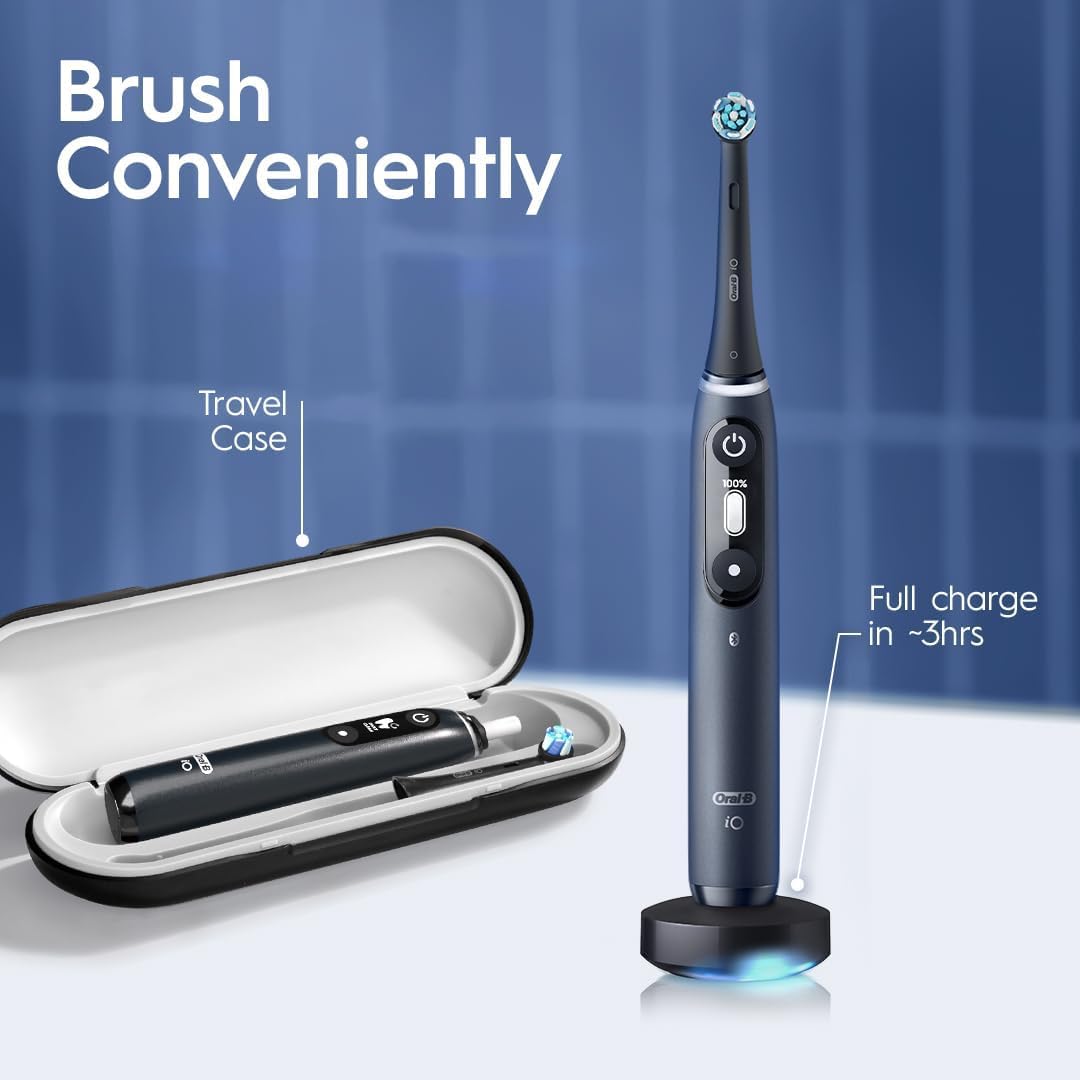 Oral-B iO Series 7 Electric Toothbrush with 2 Brush Heads, Sapphire Blue Alabster