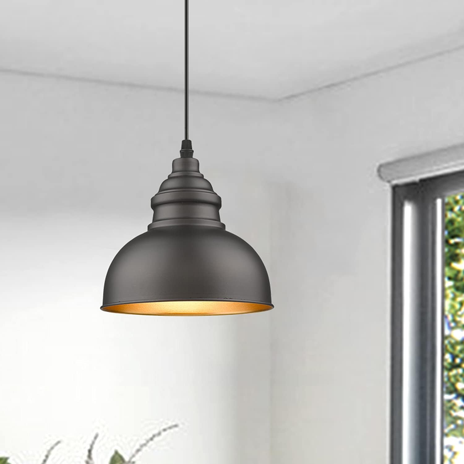 FLALINKO Farmhouse Mini Pendant Lighting for Kitchen Island with Oil Rubbed Bronze Metal Shade and Adjustable Cord, Industrial Ceiling Hanging Light for Bedroom, Living Room, Dining, Restaurant, Bar