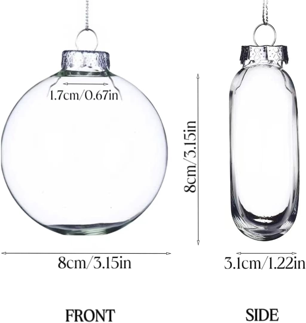 Set of 12, 3.15In, Clear Glass Ornaments for Crafts, Flat Disk Ball for Christmas Tree Decorations, Easy to Use to Fill, Durable