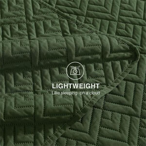 EXQ Home Quilt Set Twin Size Olive Green 2 Piece,Lightweight Soft Coverlet Modern Style Squares