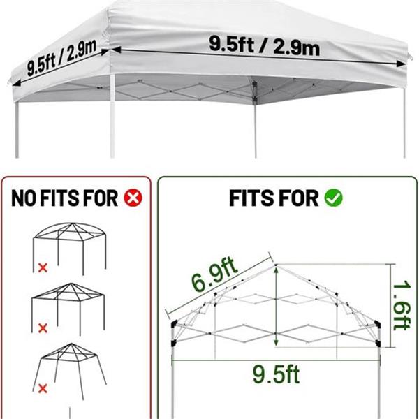 Canopy Replacement Top Cover for 9.5x9.5ft Pop Up Canopy, Tent Top Cloth with 4pcs 9.8 ft Fixed