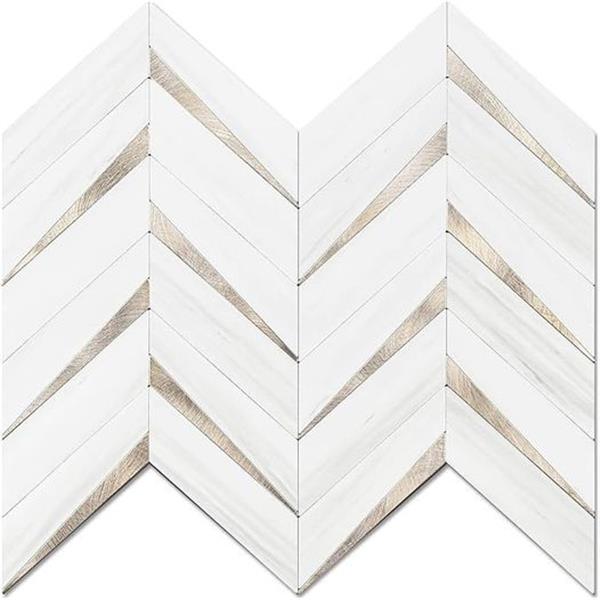 STICKGOO 10-Sheet Herringbone Tile Peel and Stick Backsplash, Dolomite White Mixed Light Gold P