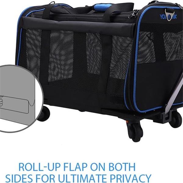 Removable Wheeled Pet Dog Carrier Ventilated Pet Carrier Stroller Airline Approved Pet Carrier BLUE