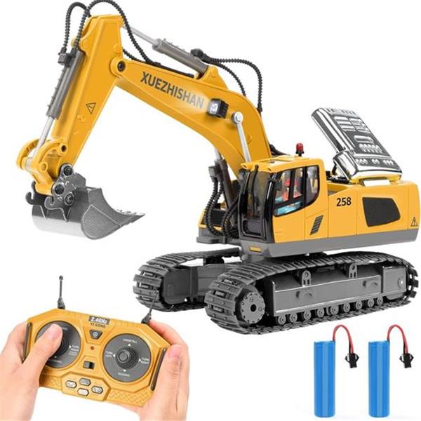 Remote Control Excavator Toys for Boys Turns 680-degree 2 Batteries Metal Shovel Lights/Sounds