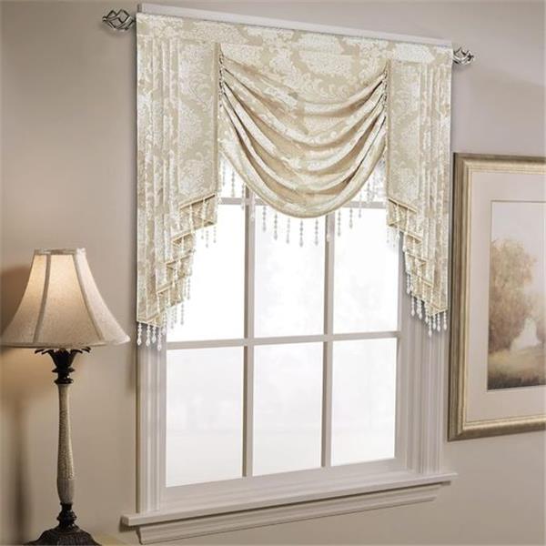 Loom and Mill Luxury Jacquard Waterfall Valance for Living Room, Elegant Damask Swag Window Val