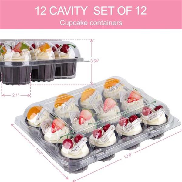 AUKUS Cupcake Containers 12 count, Cupcake Boxes 12 Count, Deep Dome, Stackable & Disposable (P