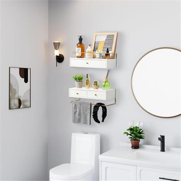 dreampossible Floating Shelves for Wall Storage, Wall Mounted Bathroom Shelf with Drawers Set o