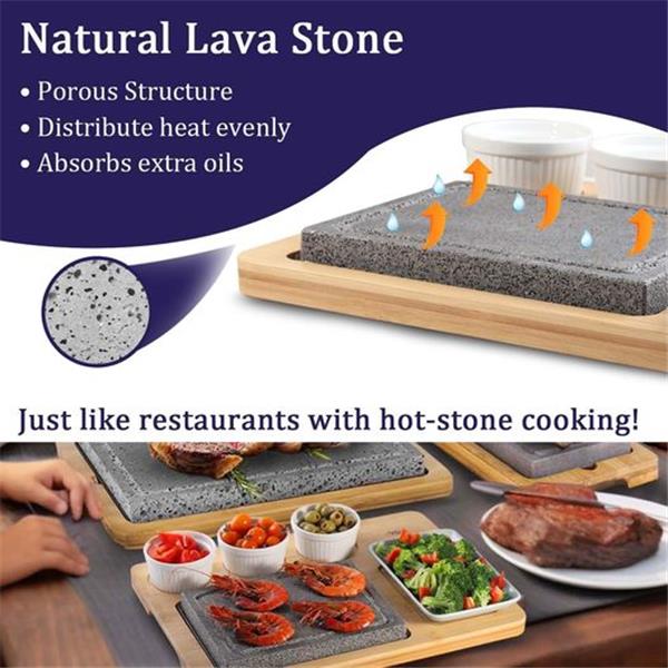 Artestia Lava Hot Steak Stones Complete Set, Double Hot Stone Tabletop Grilling Platter for Ste