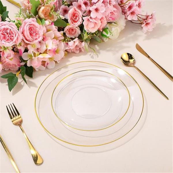 Zhehao 120 Pcs Clear Gold Plastic Plates Gold Disposable Plates with Gold Trim Include 60 Party