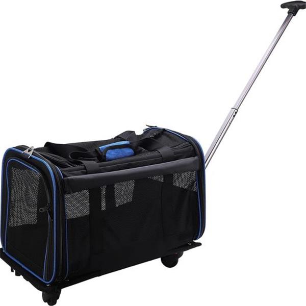 Removable Wheeled Pet Dog Carrier Ventilated Pet Carrier Stroller Airline Approved Pet Carrier BLUE