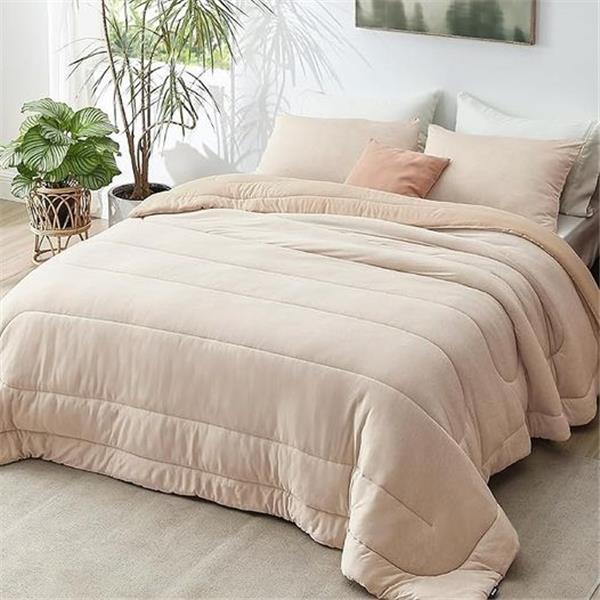 Bedsure Twin/Twin XL Comforter Set - Reversible Cooling and Warm Bed Set, Beige All-Season Cool