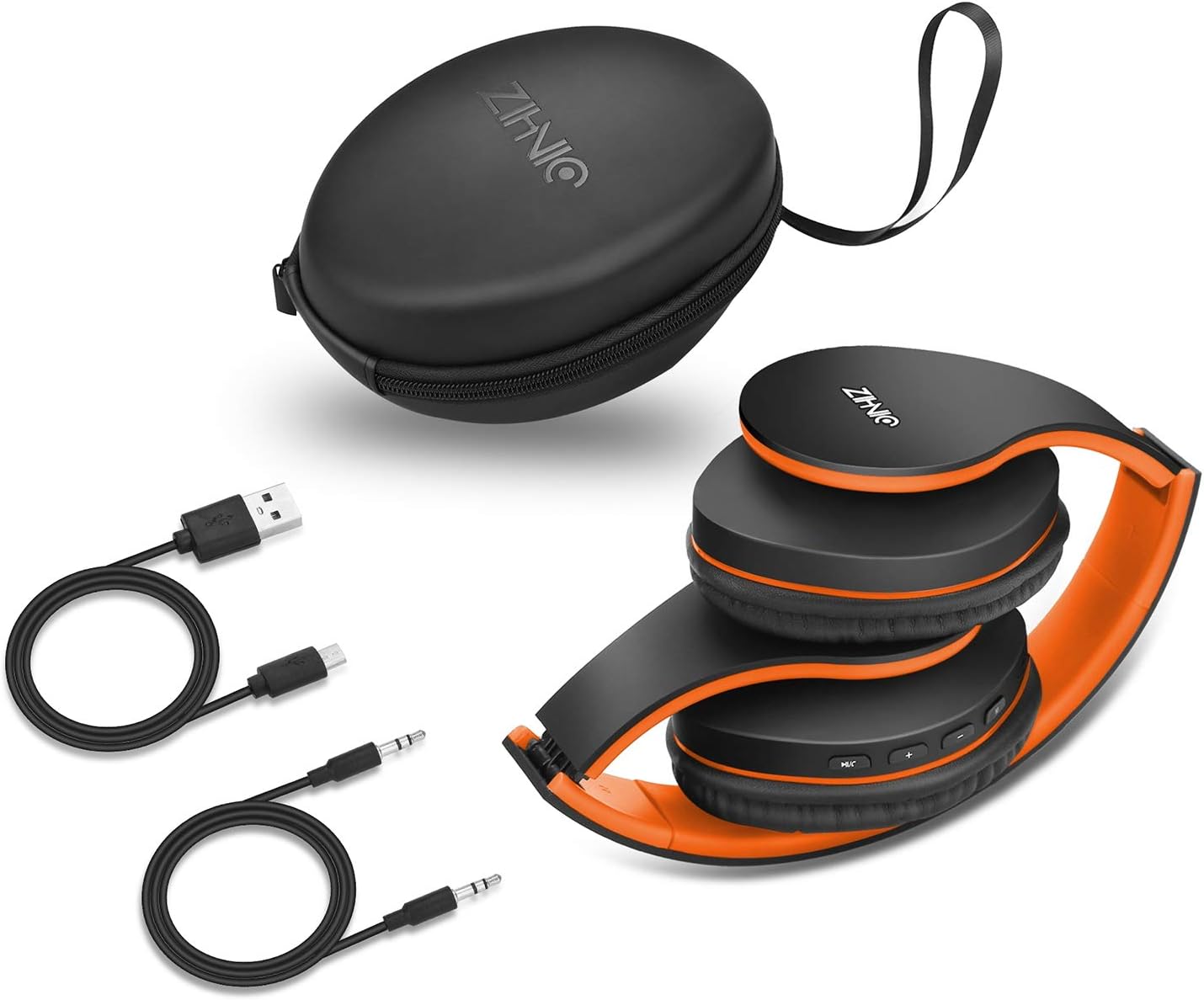 Bluetooth Over-Ear Headphones, Zihnic Foldable Wireless and Wired Stereo Headset Micro SD/TF, FM for Phone/Samsung/Pad/PC/TV,Soft Earmuffs &Light Weight for Prolonged Wearing (Black-Orange)