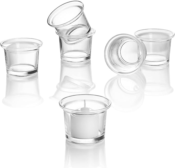 (24 Pack) Tea Light Holders, Oyster Clear Glass Candle Holder for Weddings, Parties and Home Decor - CH05