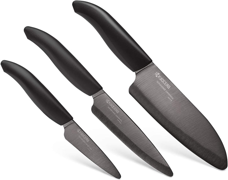 Kyocera FK-3PC-BKBK Ceramic Advanced Knife Set, 5.5" 4.5" 3", Black Handle