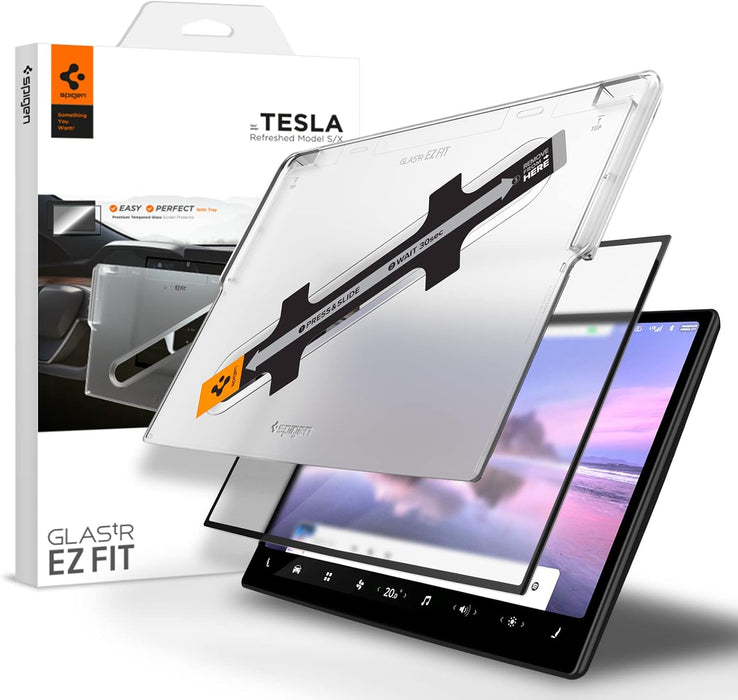 Spigen Tempered Glass Screen Protector [GlasTR EZ FIT] Designed for Tesla Model S (2021/2022/2023/2024), Tesla Model X (2021/2022/2023/2024) 17 inch Dashboard Touchscreen - Matte/Anti Fingerprint