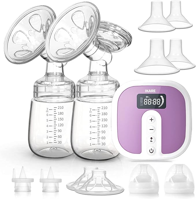 IKARE Double Electric Breast Pumps - Portable Hospital Grade Breastfeeding Pump with 5 Modes & 45 Levels - Quiet Rechargeable Milk Pump for Travel & Home