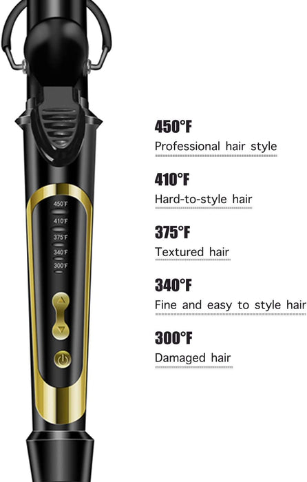 Lanvier 1 Inch Extra Long Hair Curling Iron with Ceramic Tourmaline Barrel, Professional Hair Curler up to 450°F with Dual Voltage for Worldwild Use, Hair Waving Style Tool for Girls&Women–Black