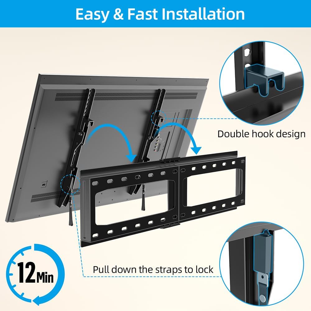 HOME VISION TV Wall Mount Tilt for Most 32-75 inch Flat Curved TV, Low Profile Tilting Wall Mount TV Bracket Fits 16”-18”-24” Wood Stud, Max VESA 600X400mm, Up to 165lbs, Quick Release