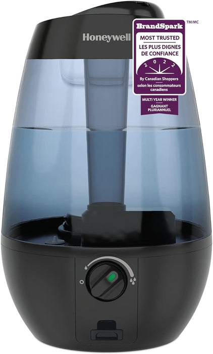 Honeywell HUL535BC Ultrasonic Cool Mist Humidifier, with Variable Output Control, Auto Shut-off, Ultra Quiet Operation, Directional Mist Outlet, Cool Visible Mist, Black, 1-Gallon (COLOR- WHITE)