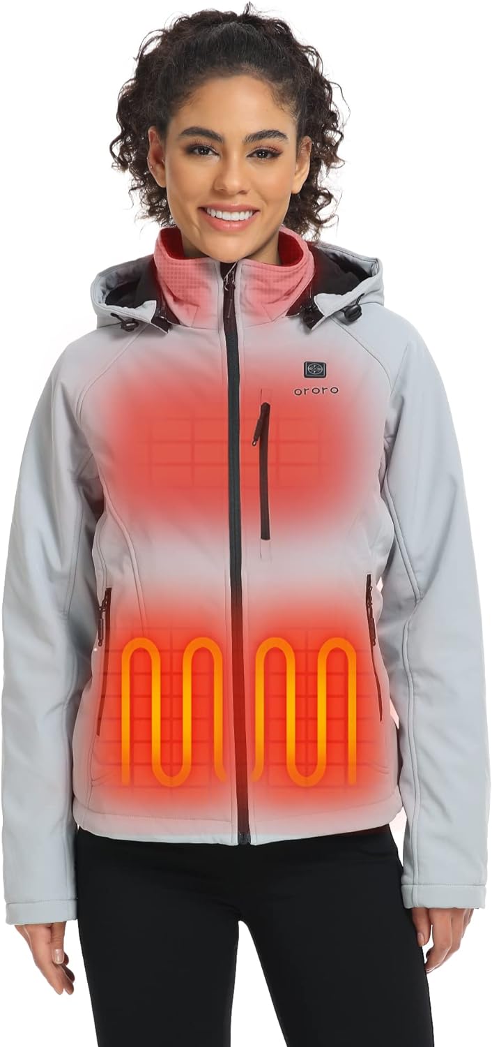 ORORO Women's Heated Jacket with 4 Heat Zones and Battery, Up to 10 Hours of Warmth