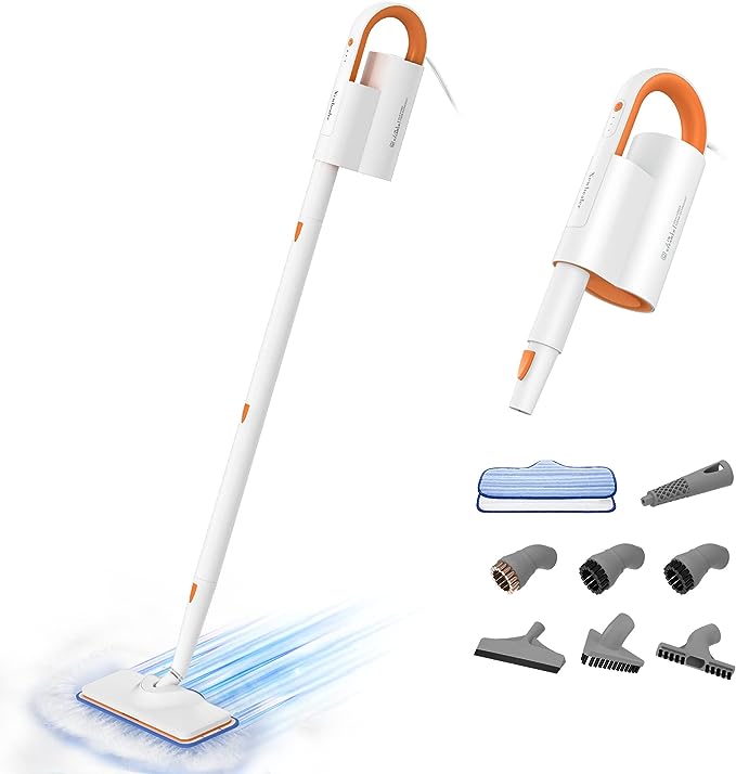 Newbealer Steam Mop & Detachable Handheld Cleaner, 250ml 1200W Powerful Floor Steamer, 3 Adjustable Levels for Hardwood Laminates Tiles Car, 7 Multi-purpose Accessories & 2 Washable Microfiber Pads