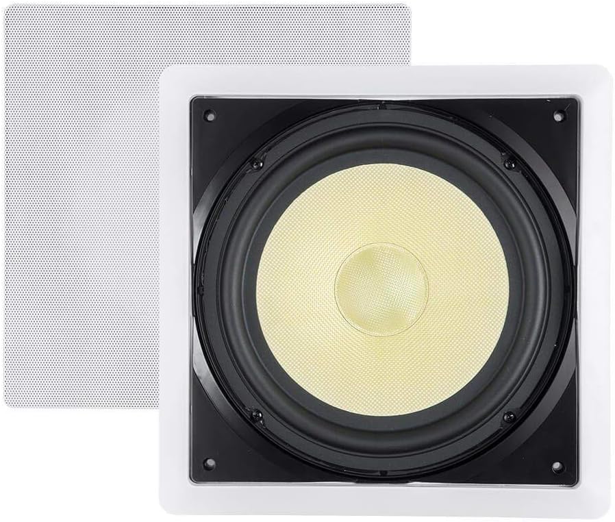 Monoprice Caliber in-Wall Speaker 10 inch Fiber 300W Subwoofer -(Each) Easy Installation & Paintable Grill