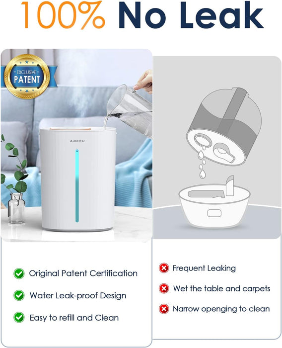 Humidifiers for Large Room 6.5L, Humidifiers for Bedroom Lasts Up to 54 Hours, Cool Mist Humidifiers Top Fill for Baby,Plants and Office Ultrasonic-Quiet-Auto Shut Off-Easy To Clean White