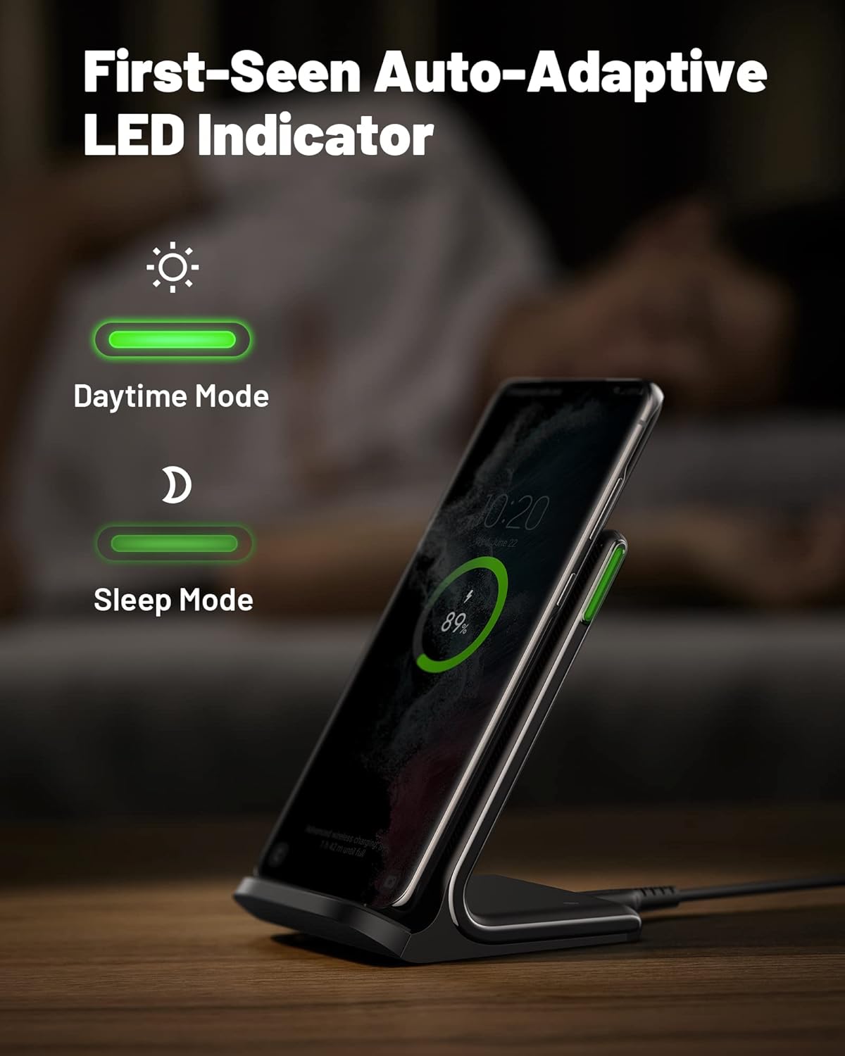 INIU Wireless Charger, 15W Qi Certified Fast Wireless Charging Stand with Sleep-Friendly Adaptive Light for iPhone 15 14 13 12 11 Pro Max Plus Samsung Galaxy S23 S22 Ultra S21 S20 Note 20 Google etc.